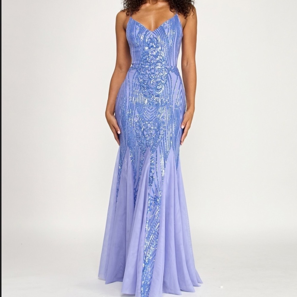 B. Darlin Sequin Mermaid Gown Women 13/14 NEW Periwinkle Blue Prom Formal $169